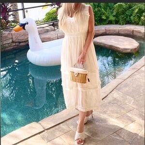 ELLISON Off White Woven MIDI Dress NEW